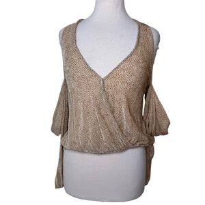 MICHELLE MASON Animal Print Velvet Burnout Cold Shoulder Blouse Beige Size 4